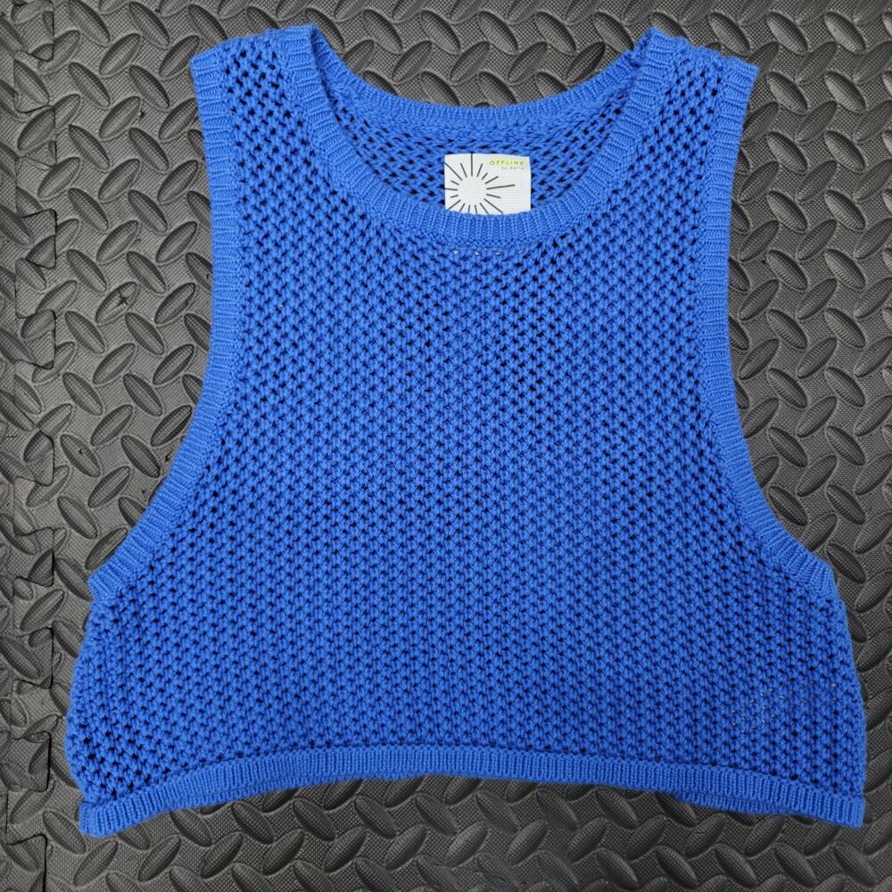 Offline by Aerie Blue Crochet Knit Crop Top Medium Open Weave Coastal Grandma
